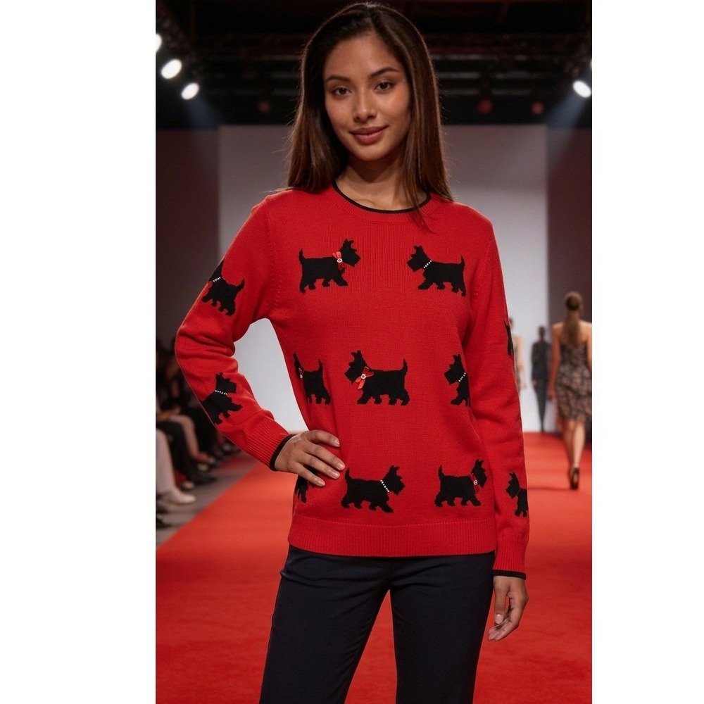 Calligraphie Women's Red Black Dog Sweater XL